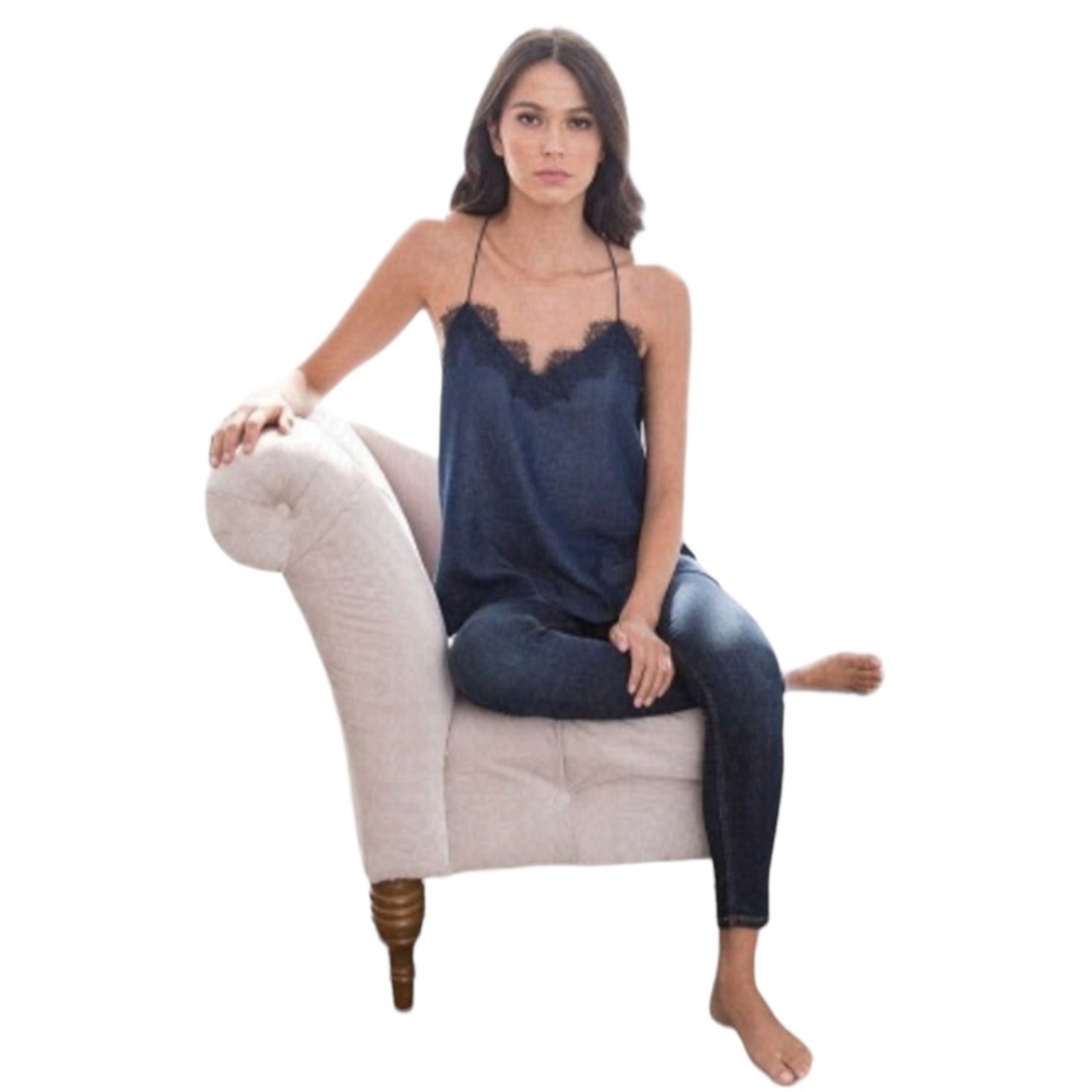 Cami NYC Chambray Camisole Top Blue Lace Trim Size M